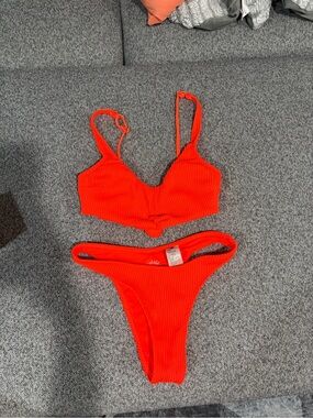 HOLLISTER Ribbed Knot Front Bikini Set - Bright Orange